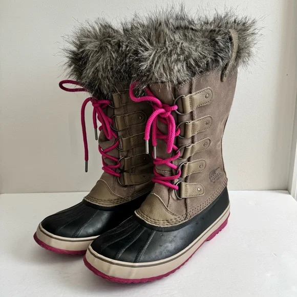 SOREL Joan Of Arctic Faux Fur Lined Suede Pebble Deep Blush Boots Wool Liner 12 - Picture 9 of 14